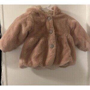 Girls Toddler Pink Faux Fur Coat W/ Bunny Ear Hood 2T-3T Gray Buttons. Warm!